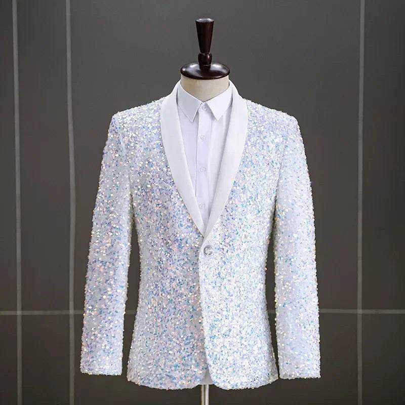 2025 Men's Sequins Suit Jacket - White Green Blazer for Weddings & Parties - Buy Center US