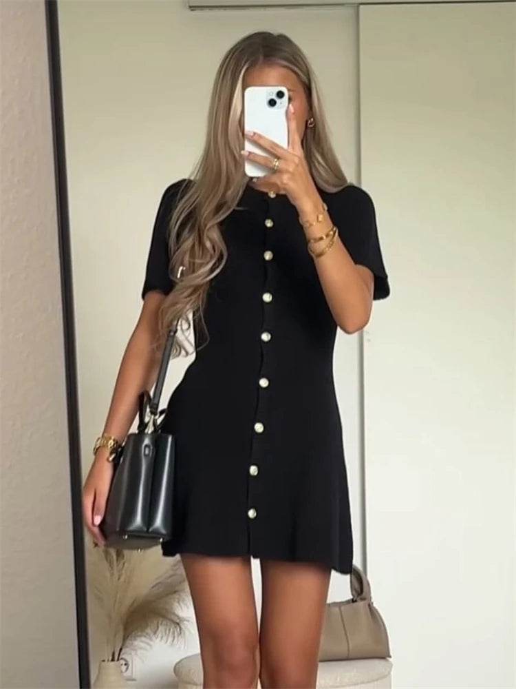 Trendix Elegant Knit Mini Dress - Slim High Waist Short Sleeve Style - Buy Center US