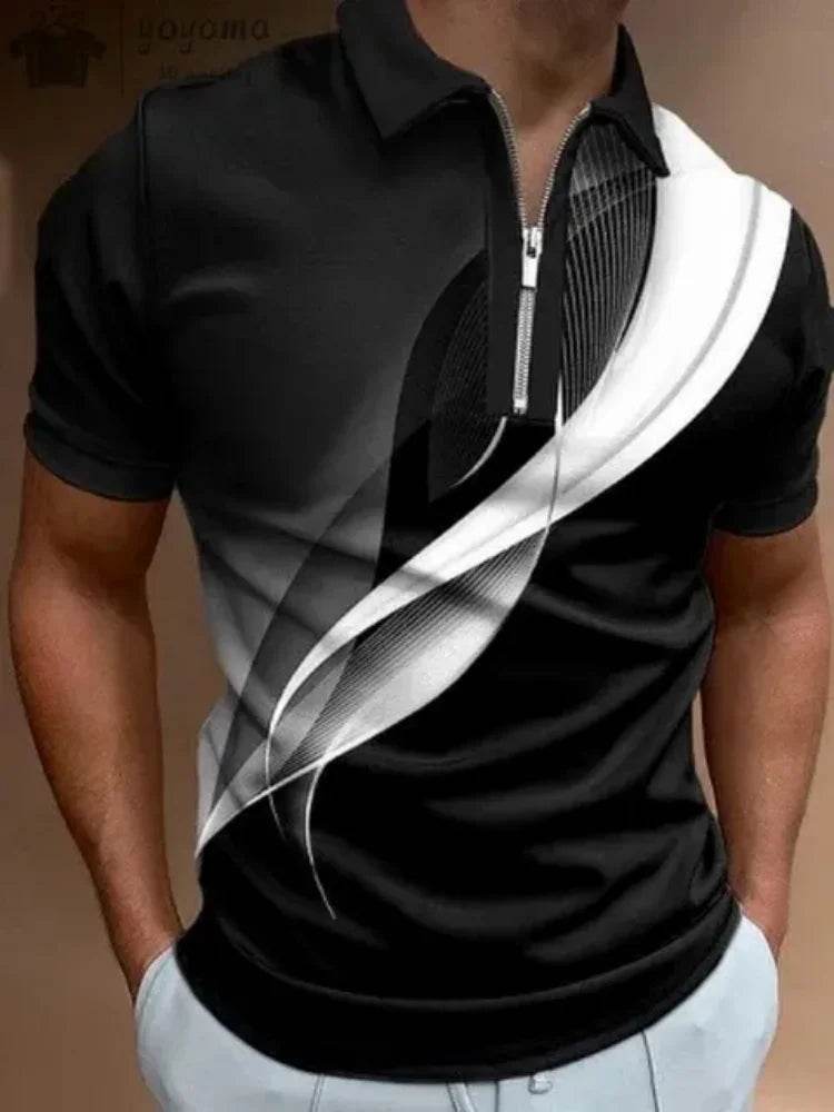 Men's Summer Zip Polo Shirt - Casual Short Sleeve Graphic T-Shirt - Buy Center US