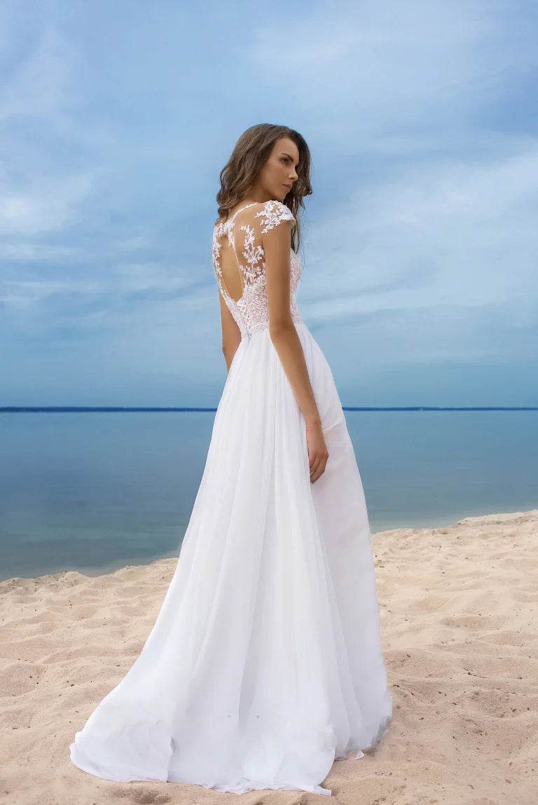 Elegant White Chiffon Dress - V-Neck Split Style for Bridesmaids - Buy Center US