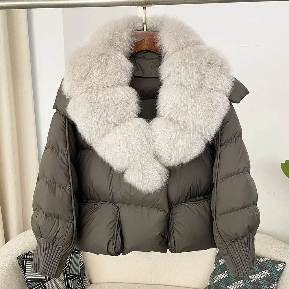 Women's Thick Warm Fox Fur Collar Coat - Casual Duck Down Jacket - Buy Center US