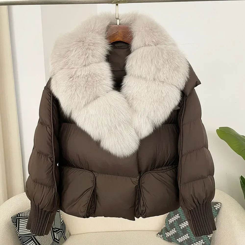 Women's Thick Warm Fox Fur Collar Coat - Casual Duck Down Jacket - Buy Center US