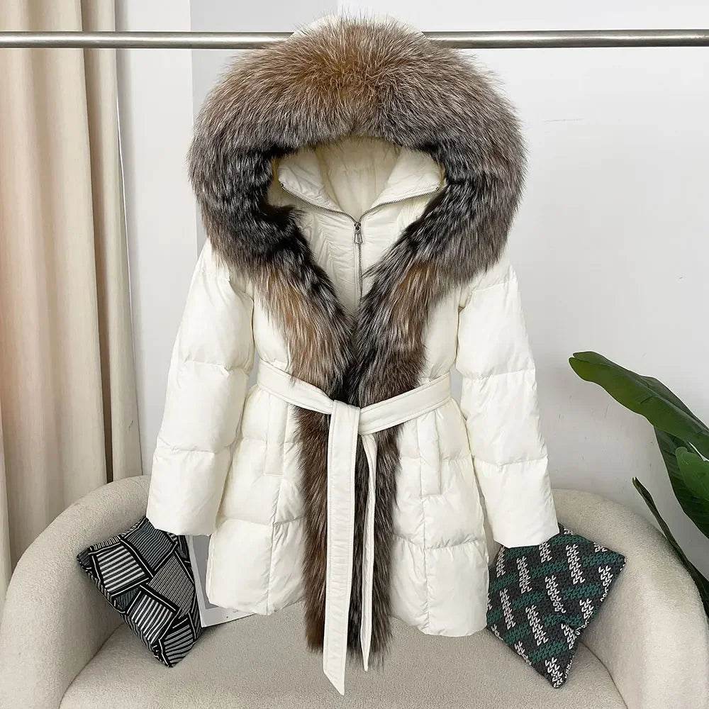 Women's Thick Warm Duck Down Coat - Hooded with Real Fox Fur - Buy Center US