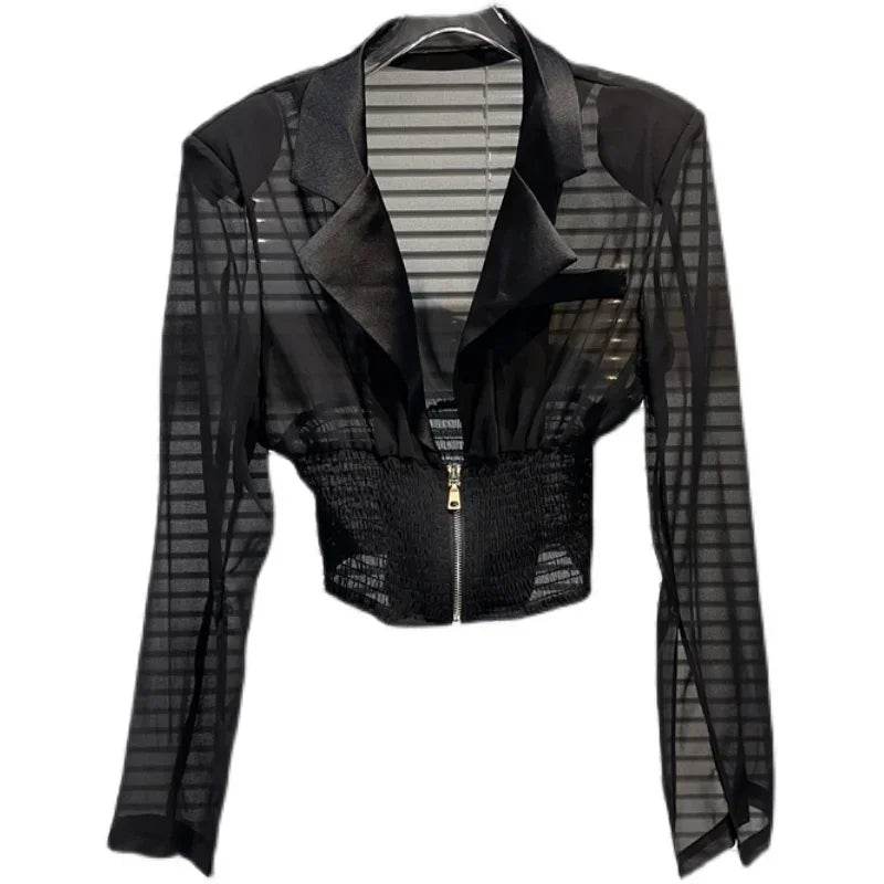 KTCZ Women's Slim Waist Mesh Jacket - Trendy Zipper Coat 2023 - Buy Center US