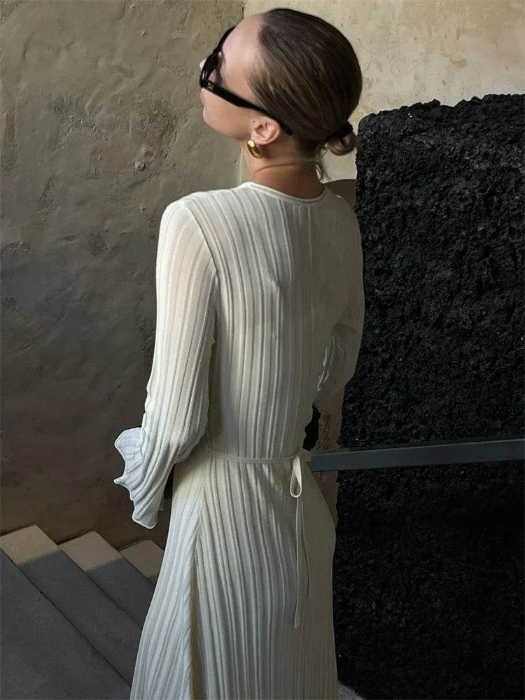 Tossy Women’s Maxi Dress - Lace-Up High Waist Long Sleeve Knit - Buy Center US