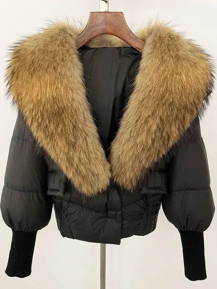 Elegant Casual Women’s Raccoon Fur Collar Coat - Winter Jacket 2024 - Buy Center US