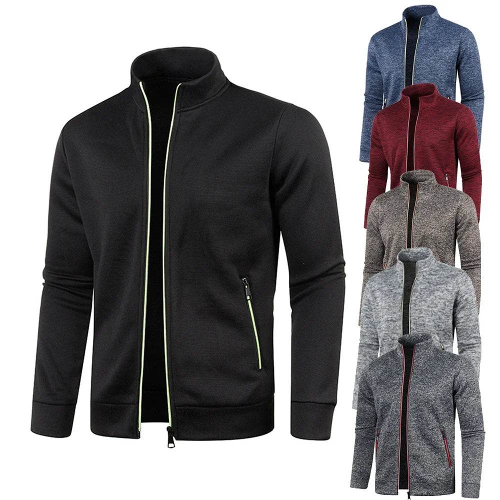 Men's Casual Zipper Hoodie - Stylish Black/Green/Gray Color Block Sweatshirt - Buy Center US