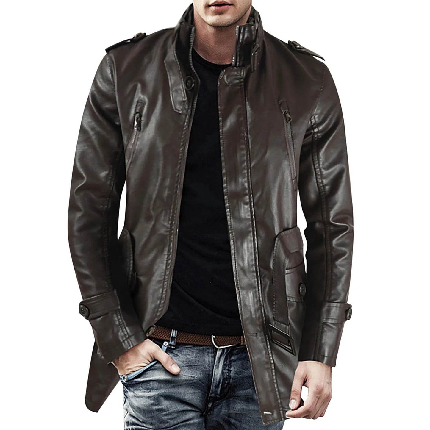 Men's Casual Leather Jacket - Waterproof, Tactical Windproof Coat - Buy Center US
