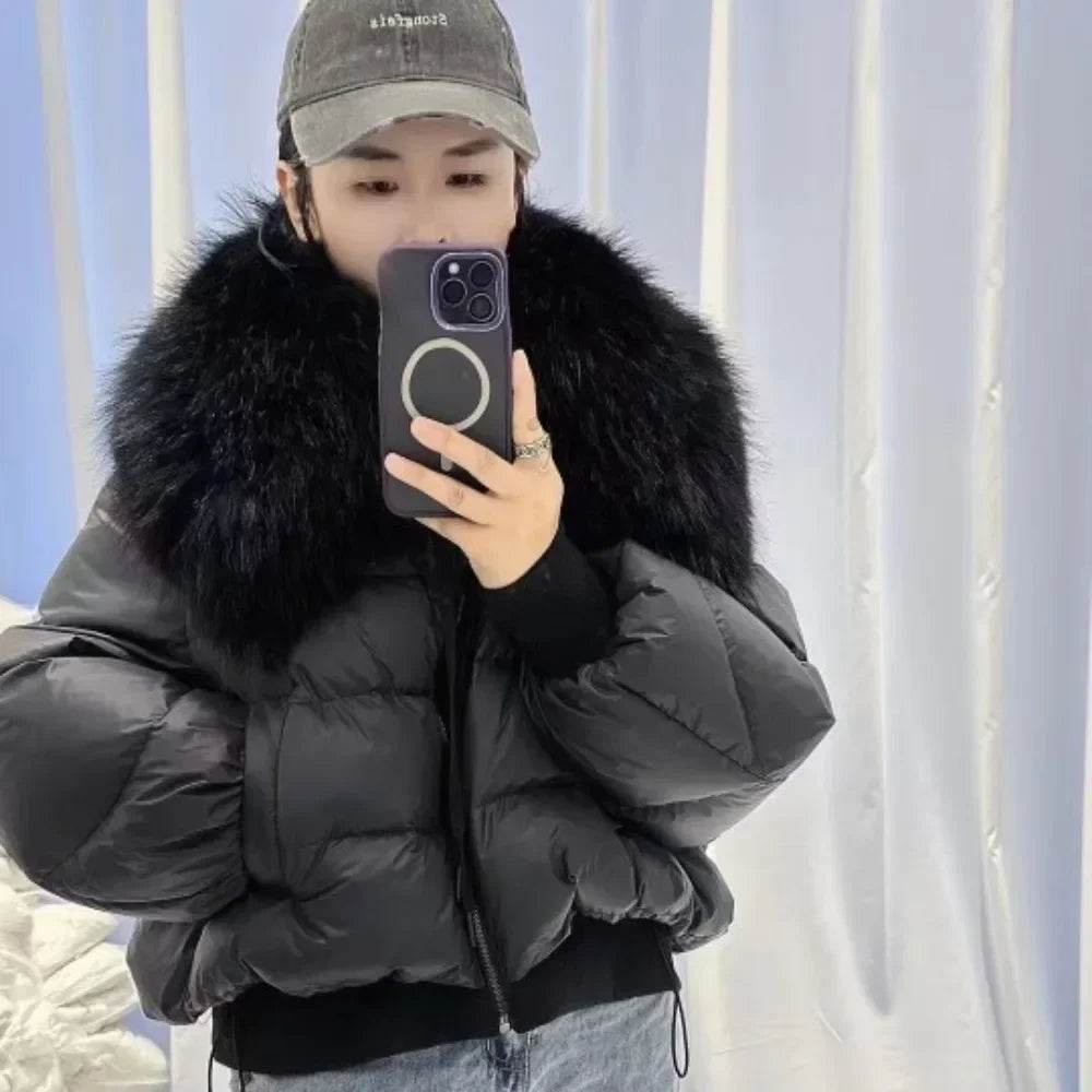 Women's Super Warm Duck Down Coat - Real Raccoon Fur Collar - Buy Center US