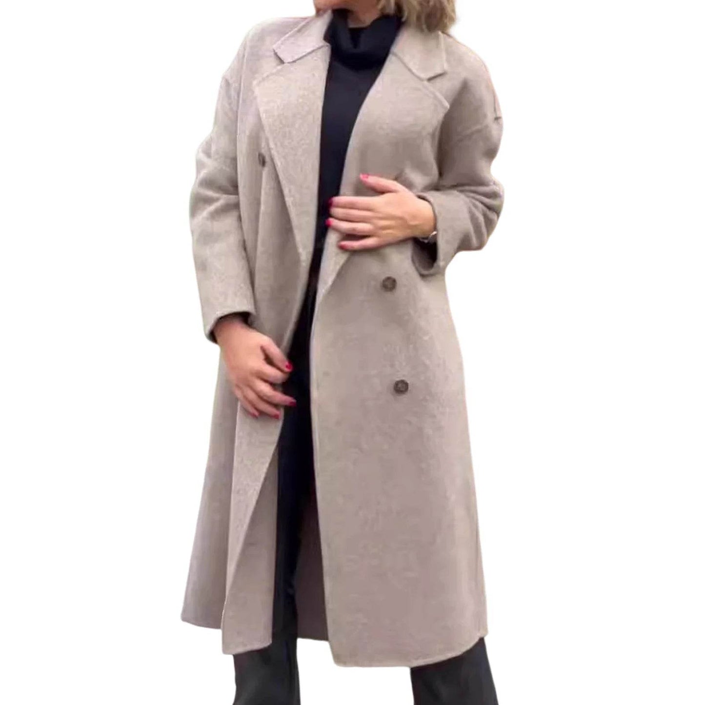 SANWOOD Women’s Double-Breasted Overcoat - Turn-Down Collar, Casual Style - Buy Center US