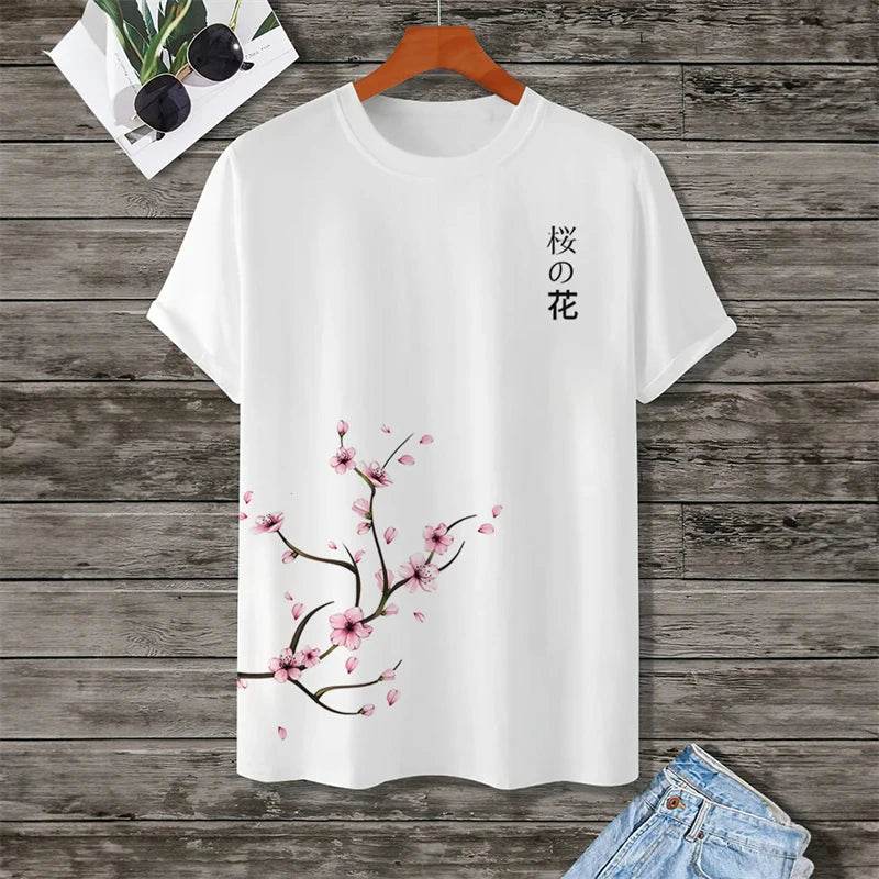 Men’s 3D Print Cherry Blossom Tree Tee - Casual Graphic Shirt for Summer - Buy Center US