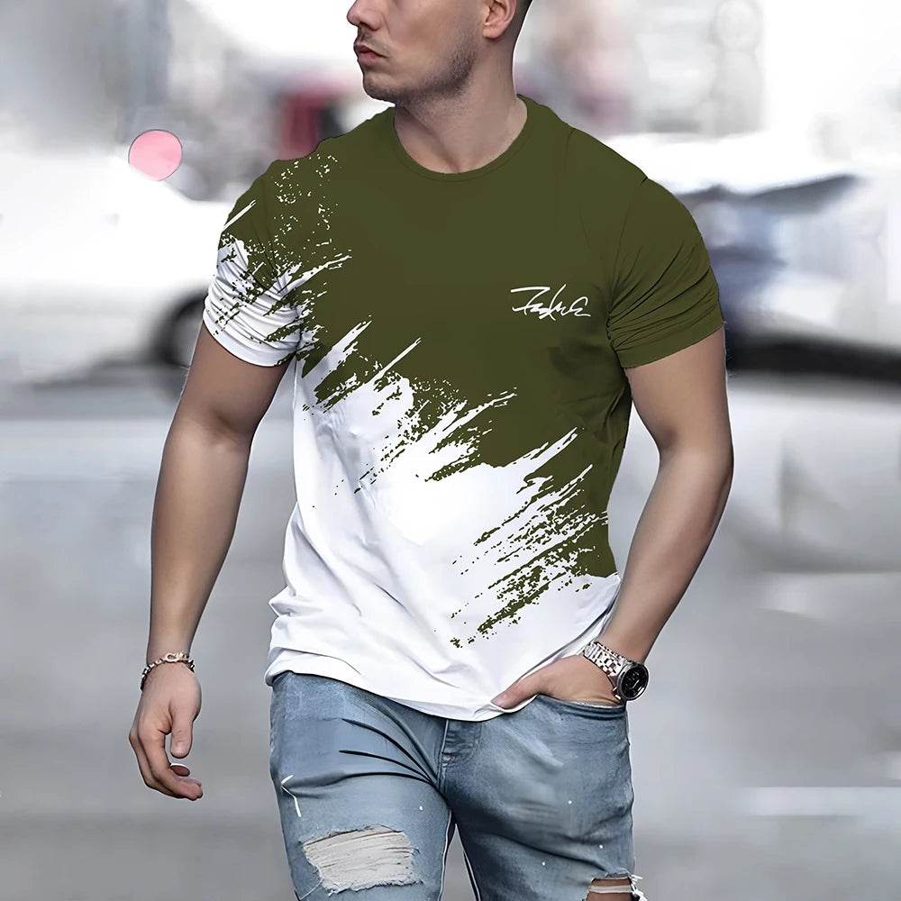 Casual Summer Men's T-Shirt - Color Contrast Print, Breathable & Lightweight - Buy Center US