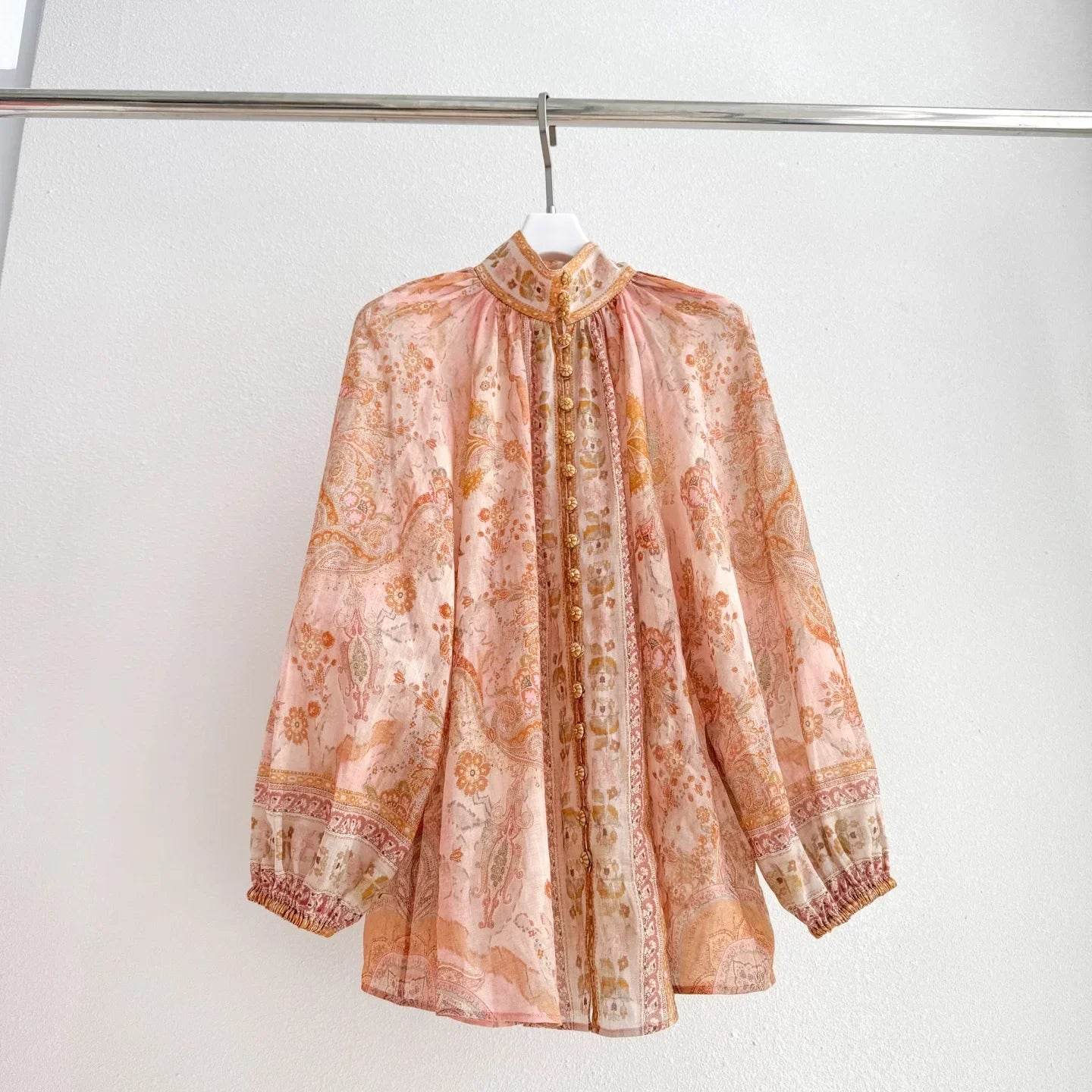 Vintage Floral Print Women’s Beach Set - Blouse & High Waist Shorts - Buy Center US