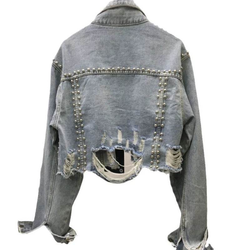 Women’s Denim Coat - Casual Turn Down Collar Spliced Jacket - Buy Center US