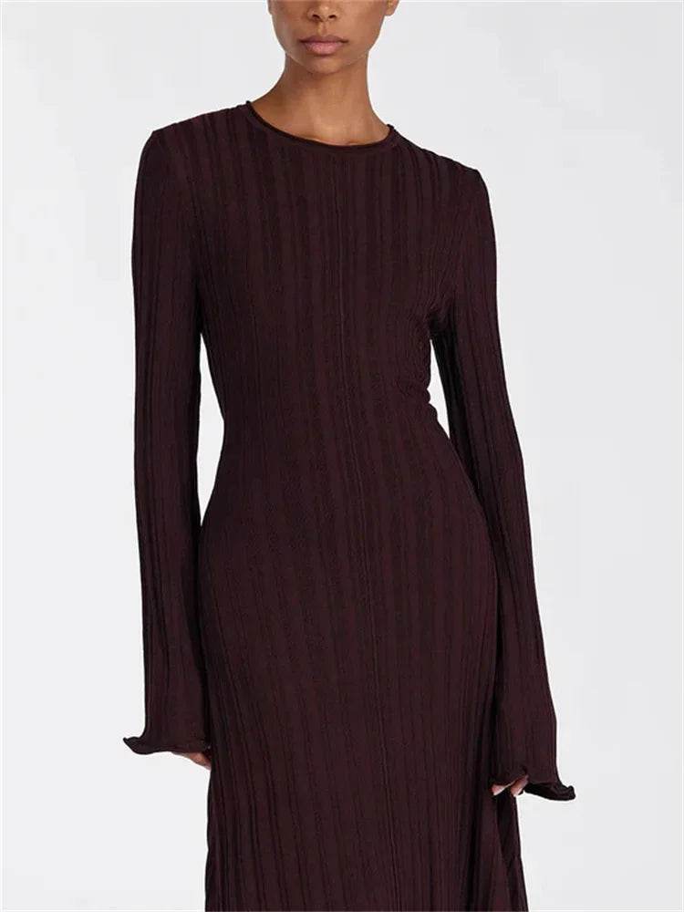Tossy Women’s Maxi Dress - Lace-Up High Waist Long Sleeve Knit - Buy Center US
