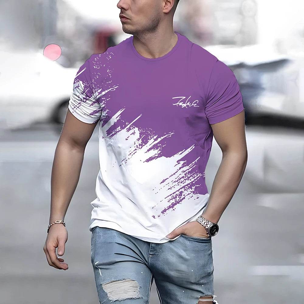 Casual Summer Men's T-Shirt - Color Contrast Print, Breathable & Lightweight - Buy Center US