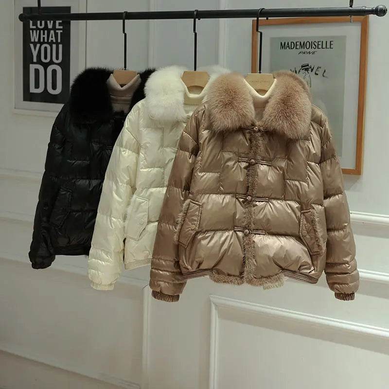 Women's 2023 Winter White Down Coat - Large Collar, Waterproof & Thick - Buy Center US