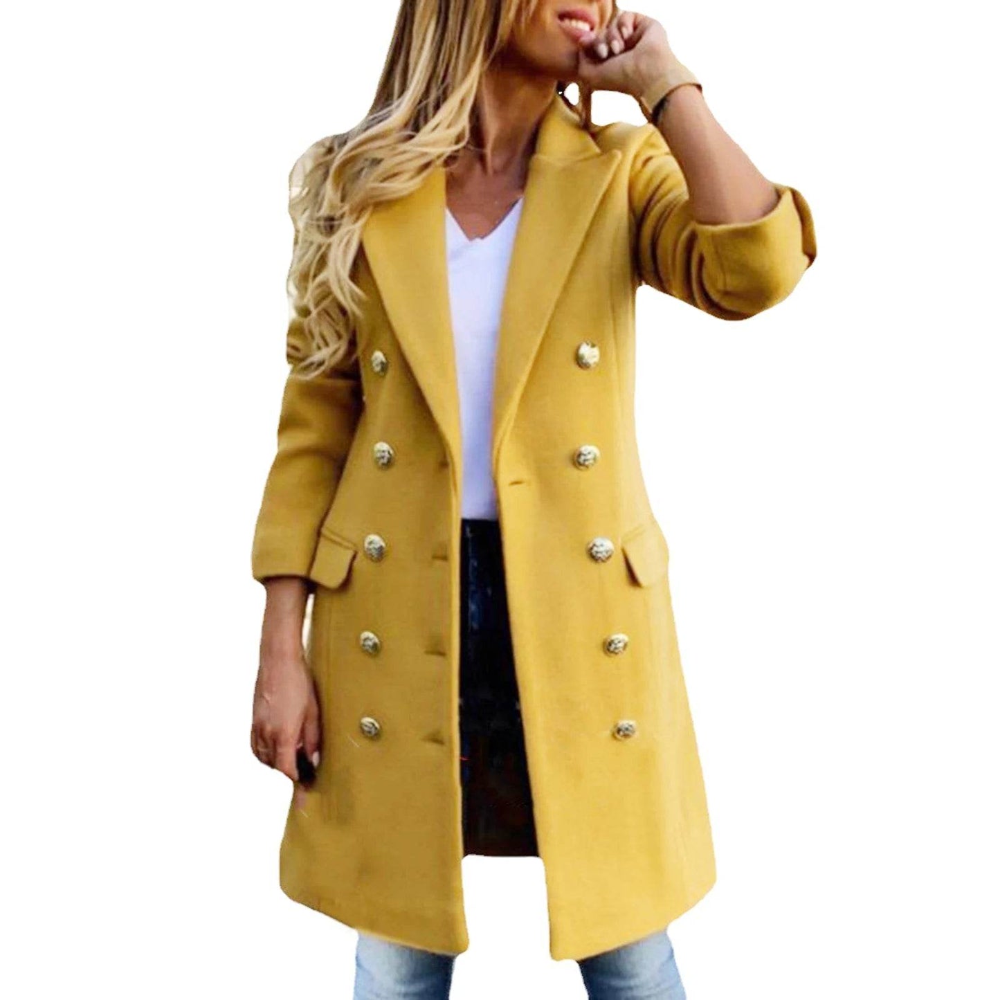 SANWOOD Women’s Double-Breasted Overcoat - Turn-Down Collar, Casual Style - Buy Center US