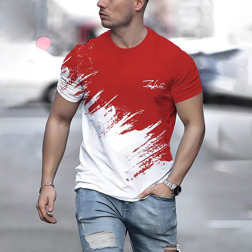 Casual Summer Men's T-Shirt - Color Contrast Print, Breathable & Lightweight - Buy Center US