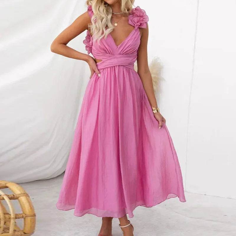 MAFIRRY Women’s V-Neck Hollow Out Maxi Dress - Elegant Summer Style - Buy Center US