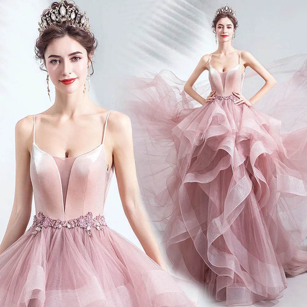 Elegant Pink Long Evening Dress - Sleeveless Princess Ball Gown - Buy Center US