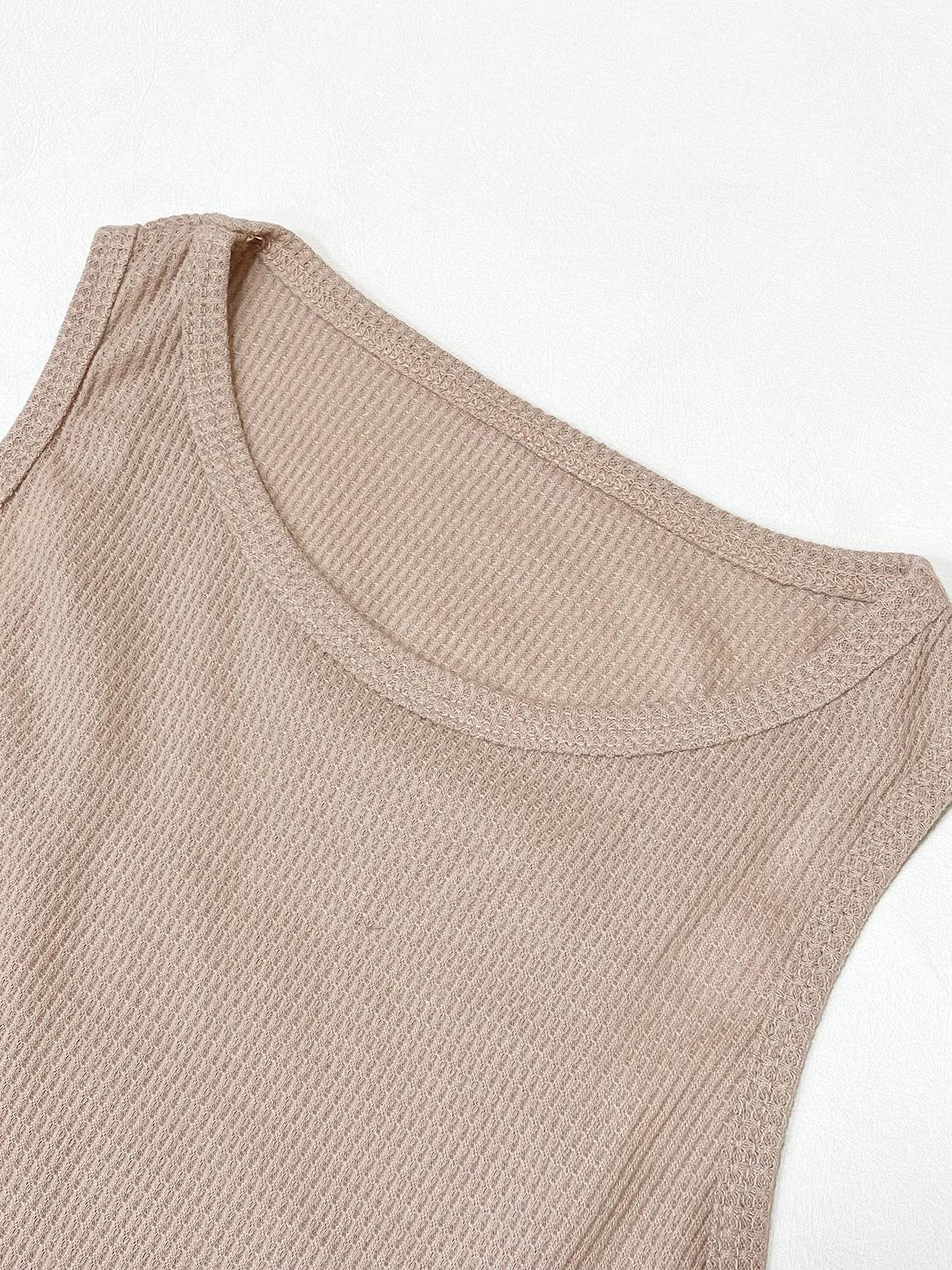 Women's Waffle Textured Shorts Set - Breathable O-Neck Crop Top - Buy Center US