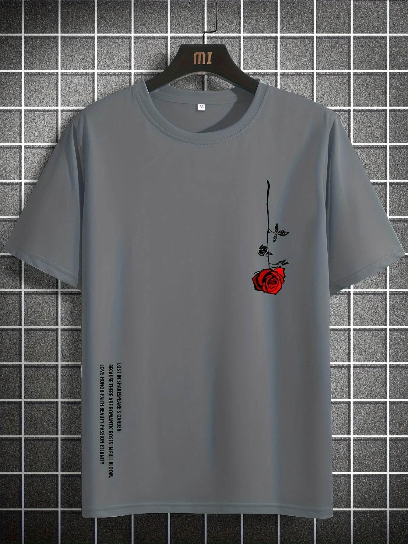 GUILAN Men's Casual Rose Print T-Shirt - 100% Cotton, Slim Fit Style - Buy Center US