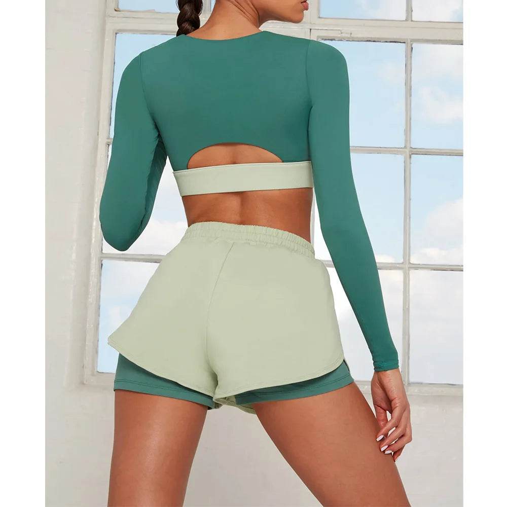 American Fashion Long-Sleeved Yoga Set - Color Collision Design - Buy Center US