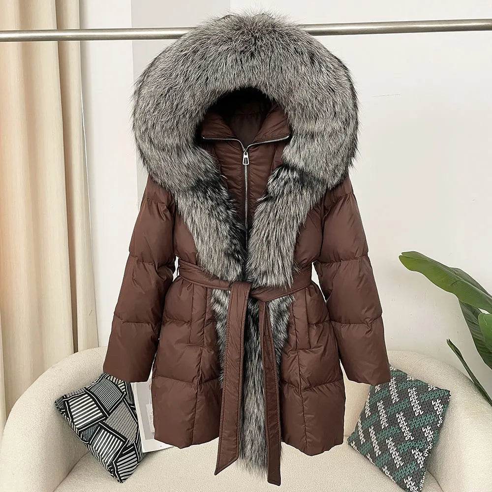 Women's Thick Warm Duck Down Coat - Hooded with Real Fox Fur - Buy Center US