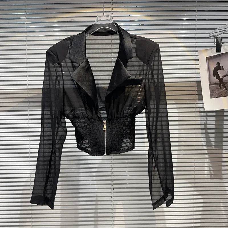 KTCZ Women's Slim Waist Mesh Jacket - Trendy Zipper Coat 2023 - Buy Center US