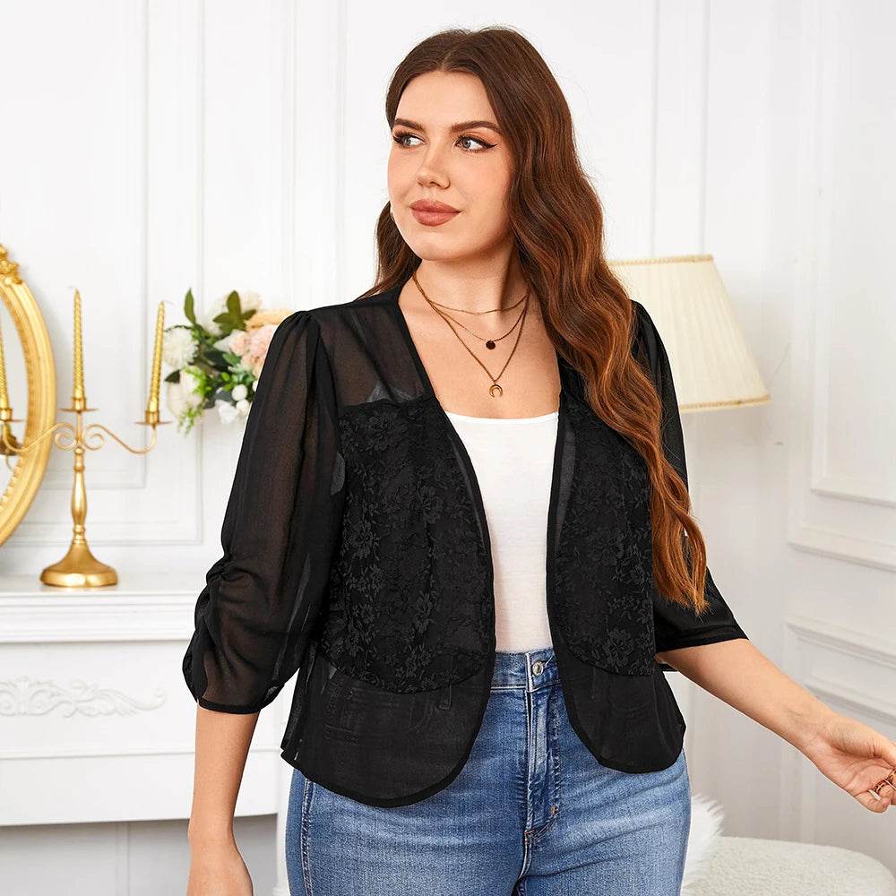 LAPA Plus Size Women's Short-Sleeved Cardigan - Casual Solid Top - Buy Center US