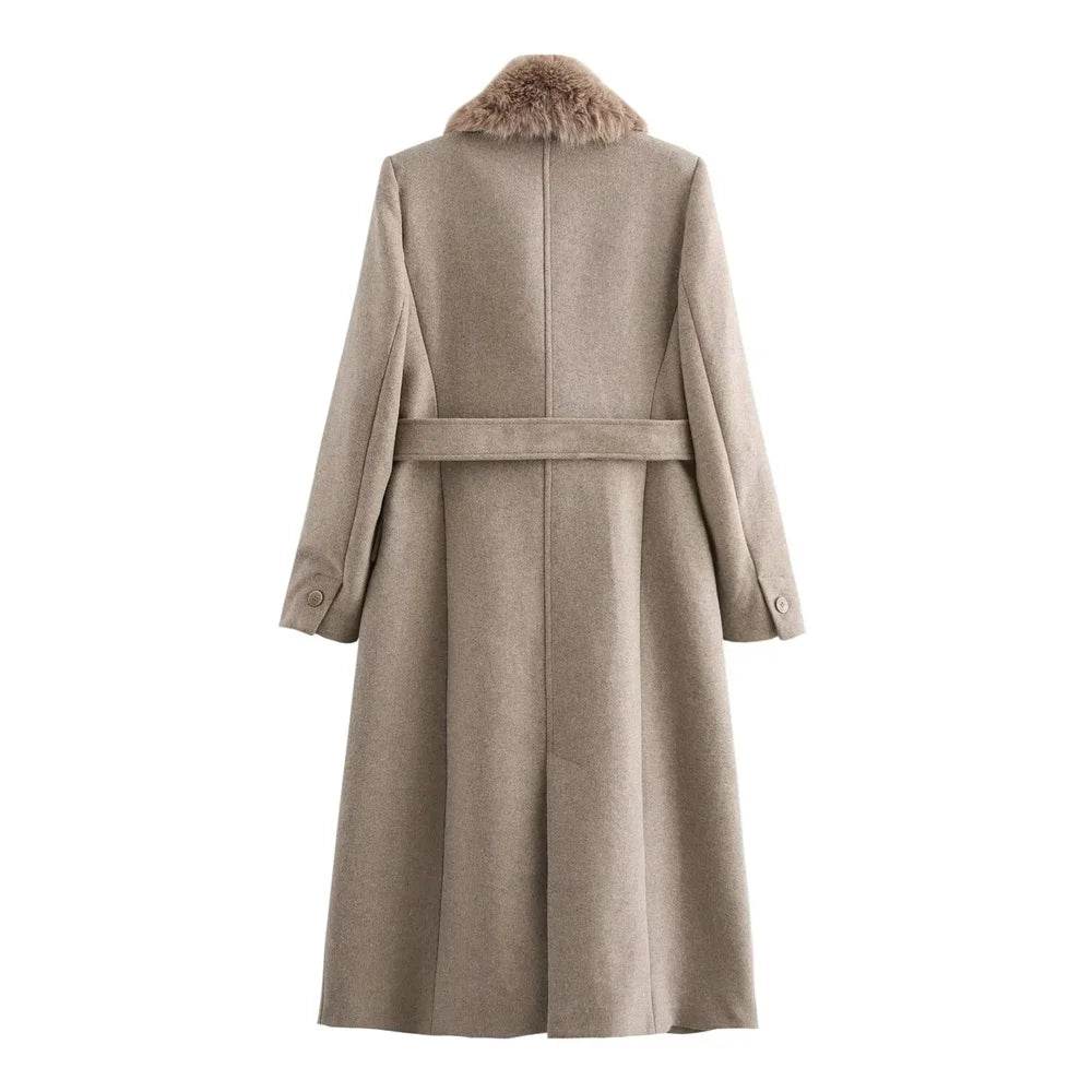 PB&Z Women's Warm Fur Collar Coat - Button and Pocket Details - Buy Center US