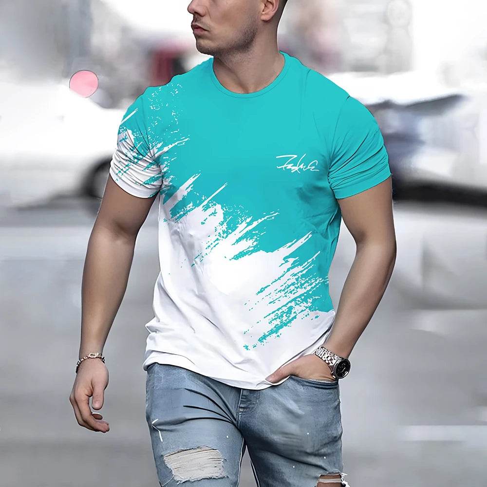 Casual Summer Men's T-Shirt - Color Contrast Print, Breathable & Lightweight - Buy Center US