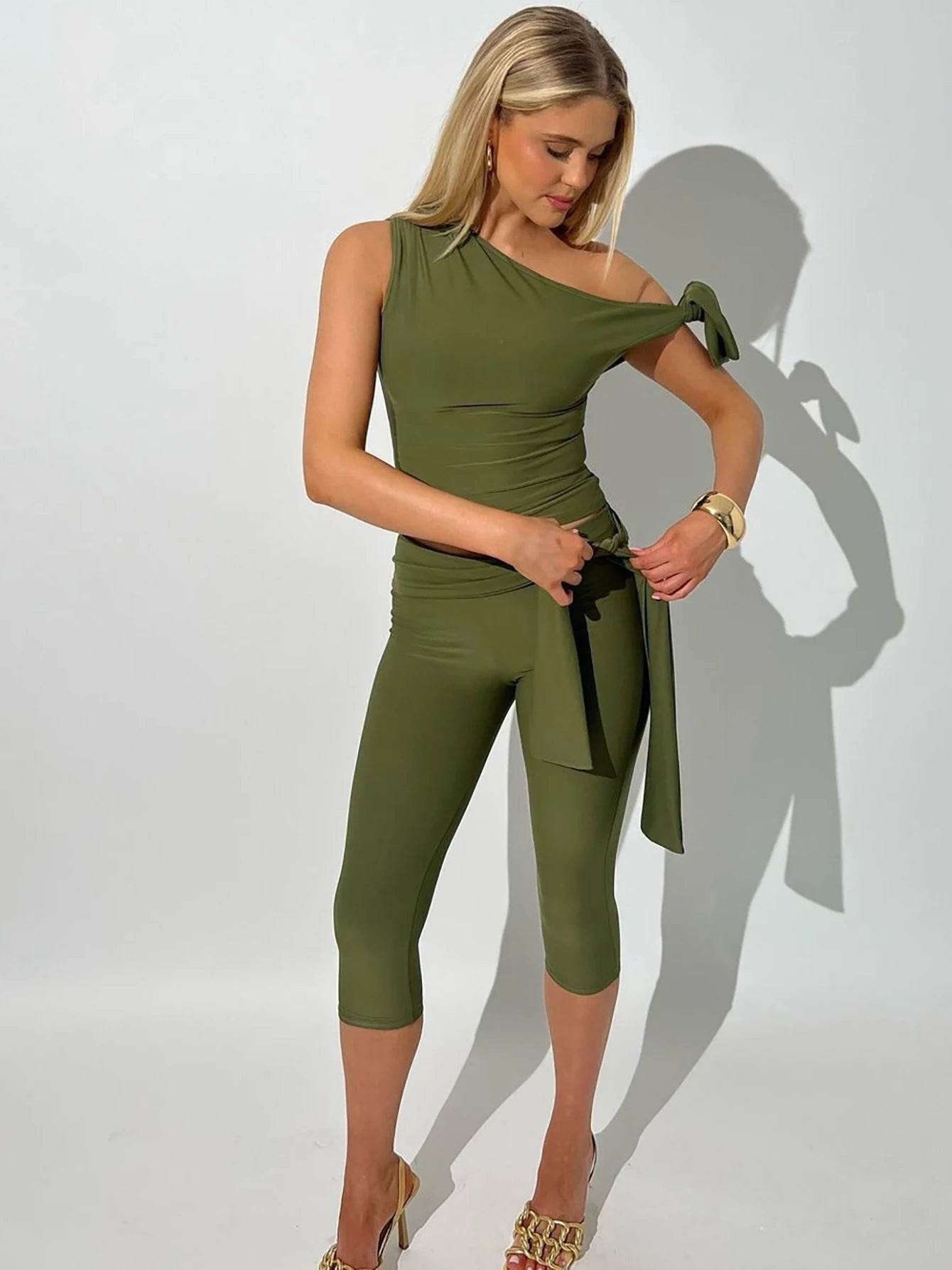 Weird Puss Chic Women’s 2 Piece Set - Knot Tank & Elegant Shorts - Buy Center US