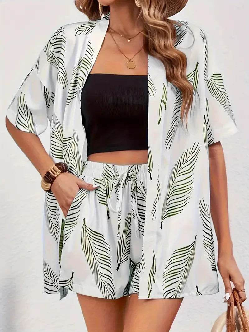 Women's Summer Loose Fit Cardigan and Shorts Two-Piece Set - Buy Center US