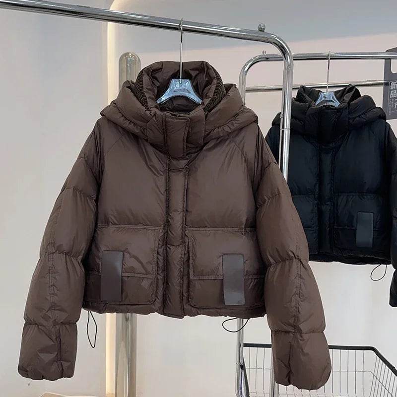 Stylish Women's Cropped White Duck Down Puffer Jacket - Winter 2024 - Buy Center US