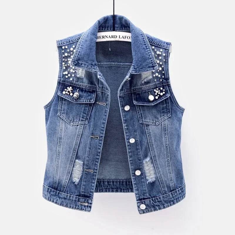 Women's Ripped Denim Vest - 2025 Spring Summer Sleeveless Jacket - Buy Center US