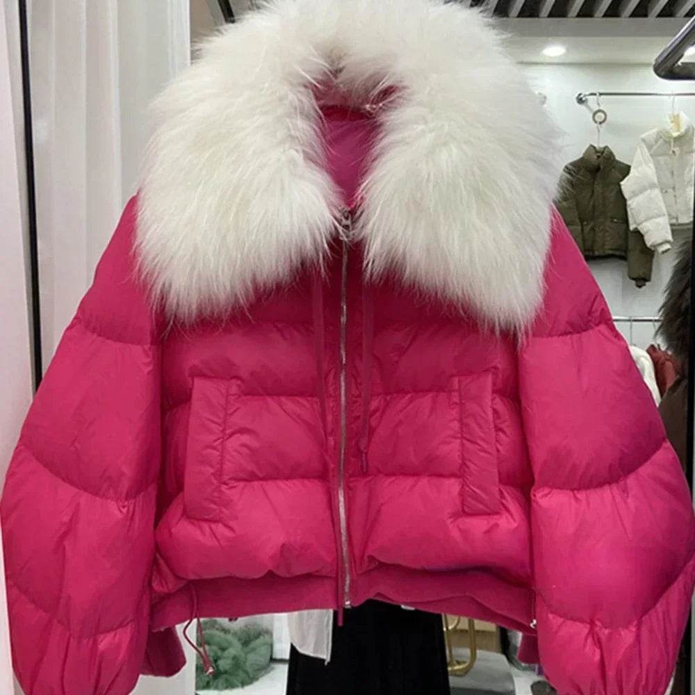 Women's Super Warm Duck Down Coat - Real Raccoon Fur Collar - Buy Center US