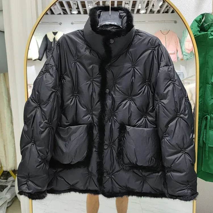 Winter Women’s Down Jacket - Embroidered Mink Fur Coat, Warm Parker - Buy Center US