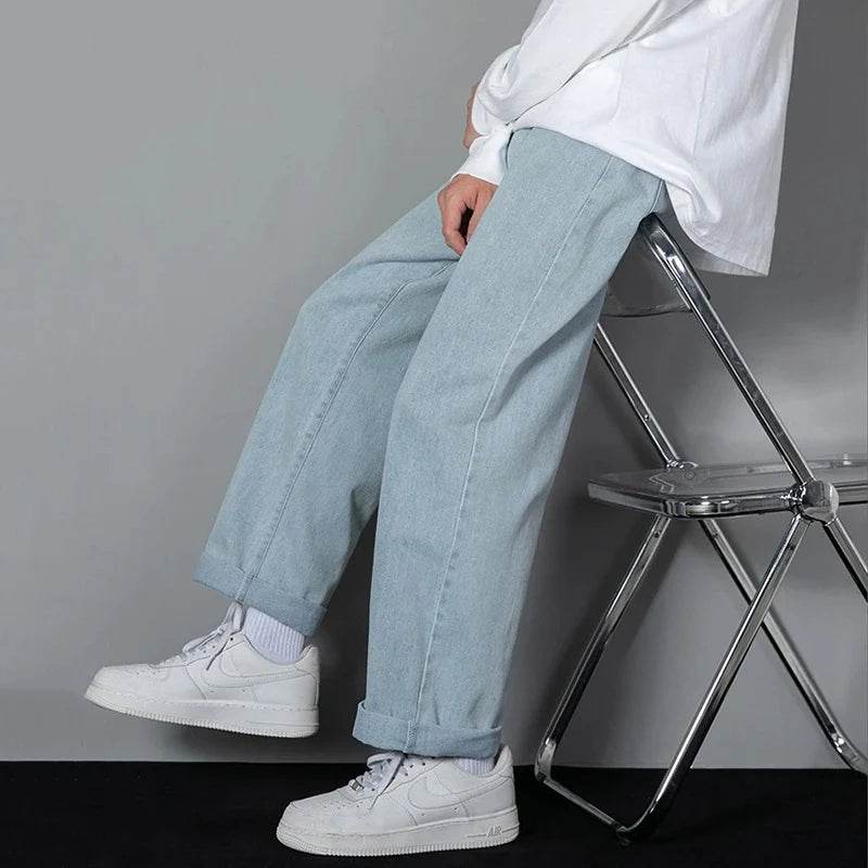 Men's Straight Leg Casual Jeans - Baggy Korean Streetwear Denim - Buy Center US