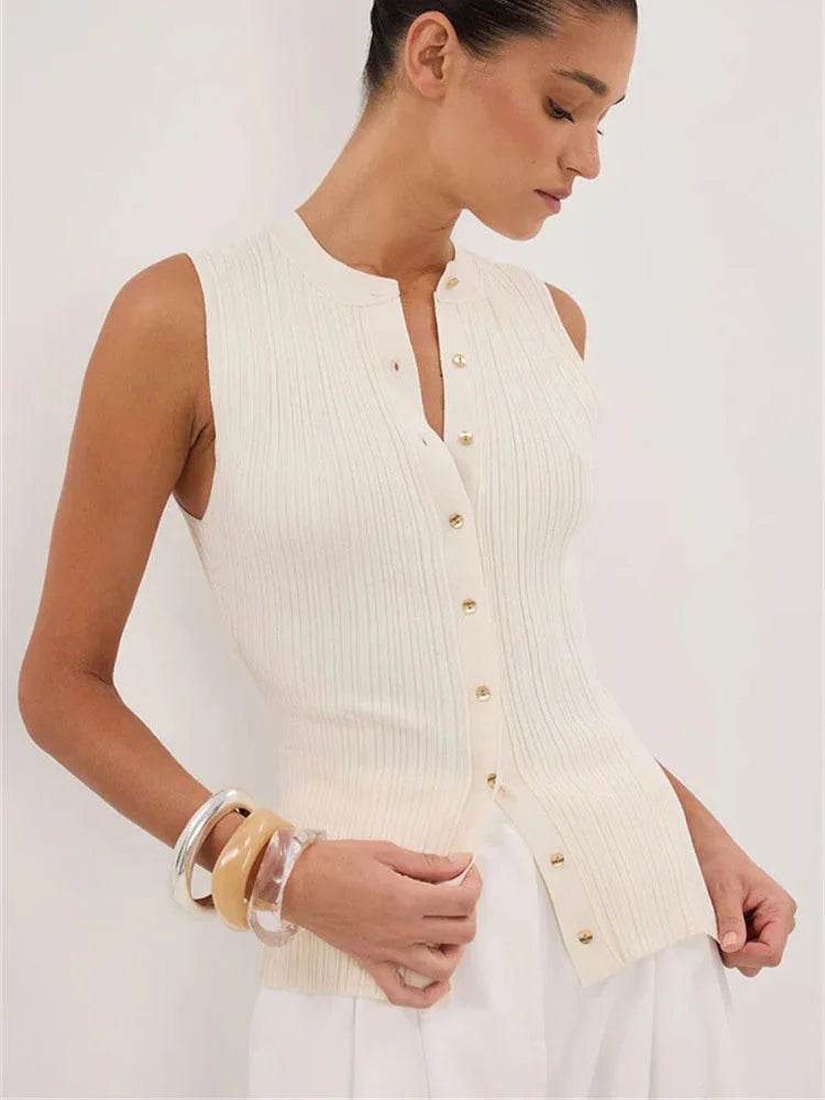 Tossy Women's Ribbed Cardigan Top - Sleek Sleeveless Patchwork Design - Buy Center US