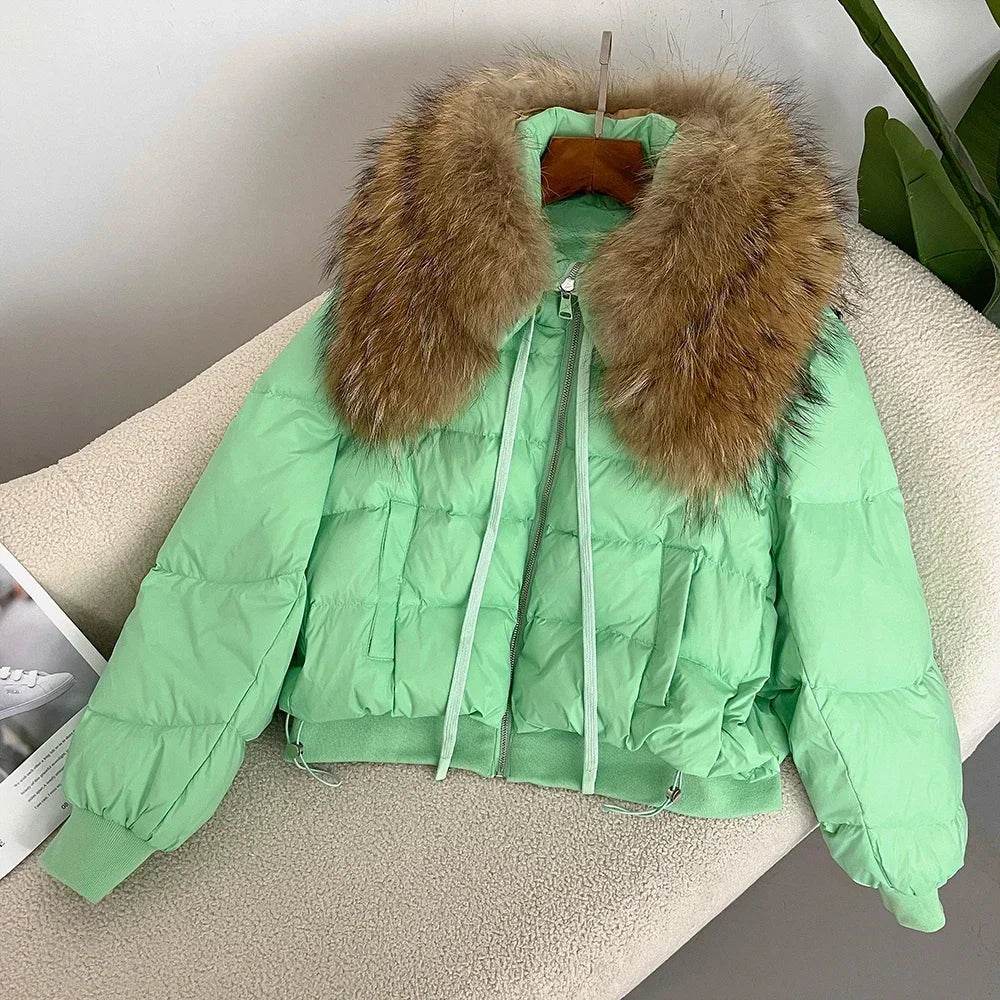 Women's Super Warm Duck Down Coat - Real Raccoon Fur Collar - Buy Center US