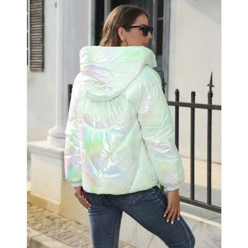 Ladies Autumn Winter Hooded Down Coat - Solid Color Casual Jacket - Buy Center US
