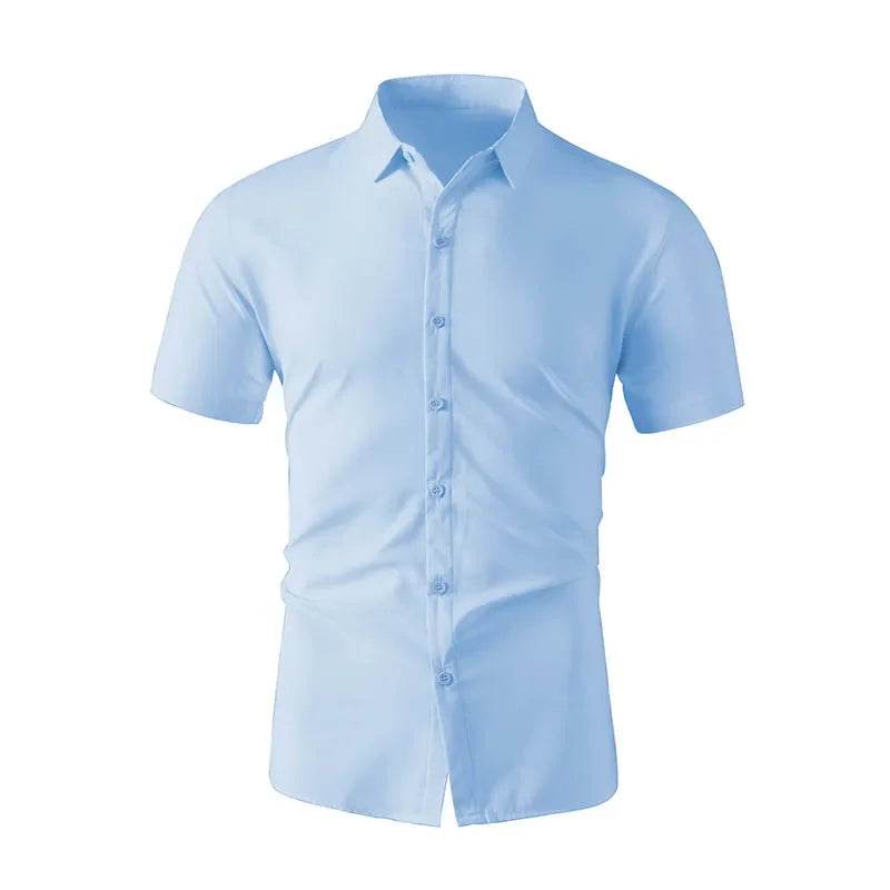 Men's Business Casual Short Sleeve Shirt - Solid Color, No Iron, Summer Ready - Buy Center US