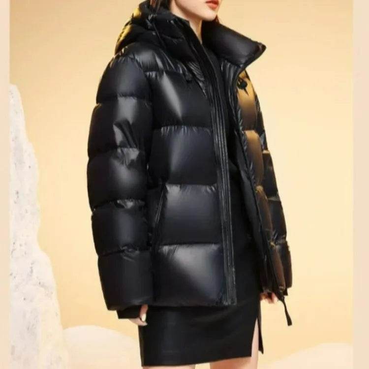 Women's White Duck Down Jacket - Long Fluffy Puffer Coat for Winter - Buy Center US