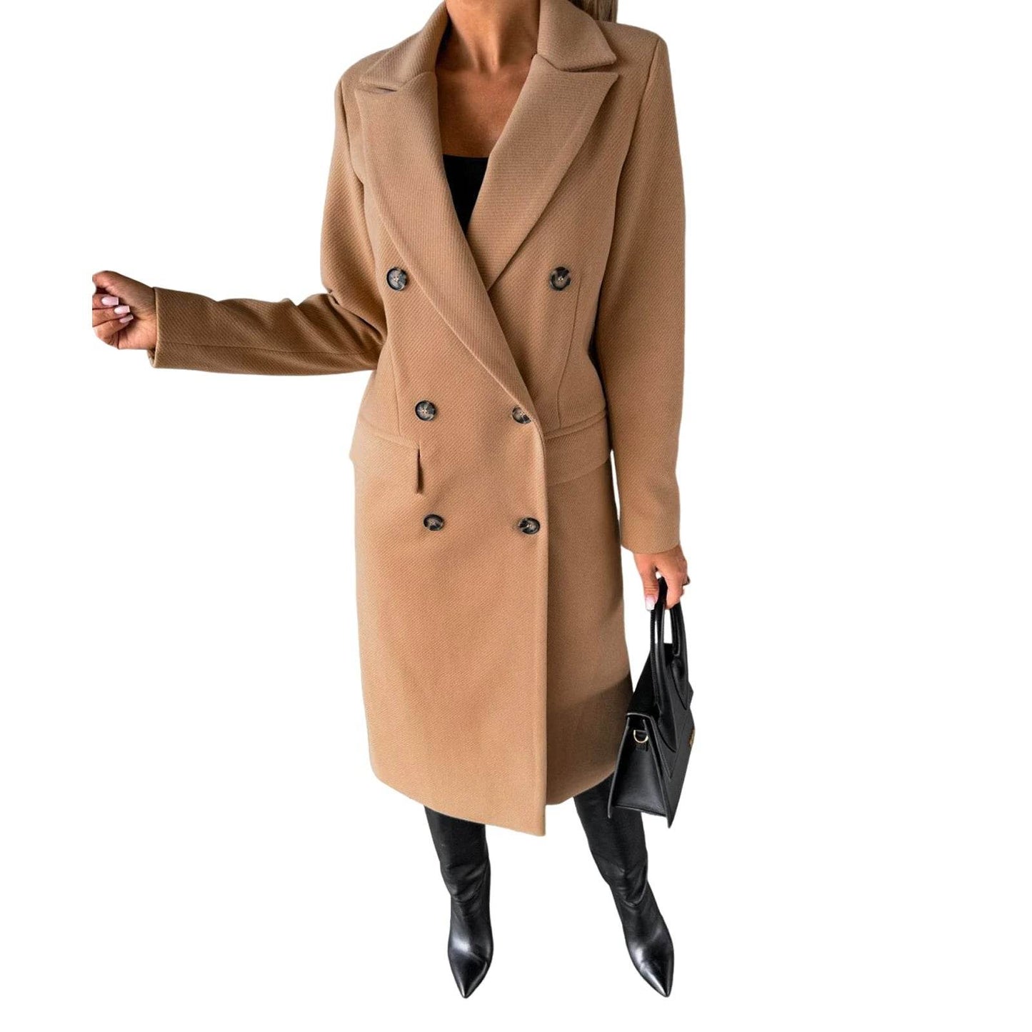 SANWOOD Women’s Double-Breasted Overcoat - Turn-Down Collar, Casual Style - Buy Center US