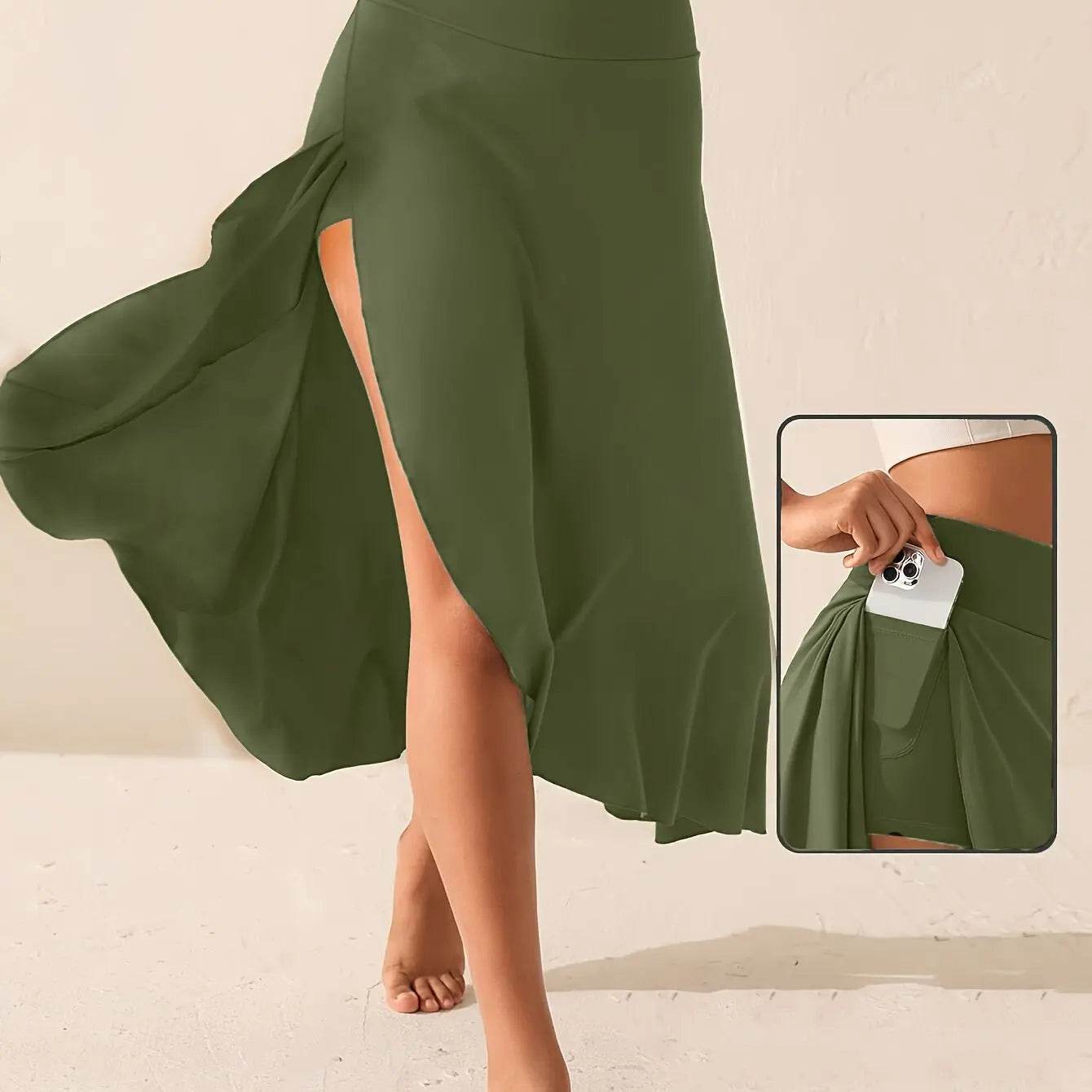 Elegant Women's Irregular Flounce Dress - Ankle-Length Solid Skirt - Buy Center US