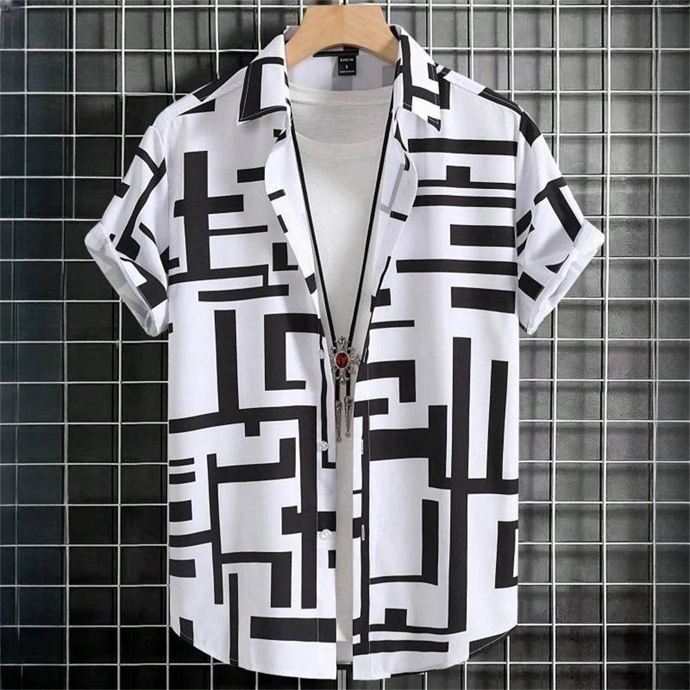 3D Printed Color Block Men's Hawaiian Shirt - Short Sleeve Casual Blouse - Buy Center US