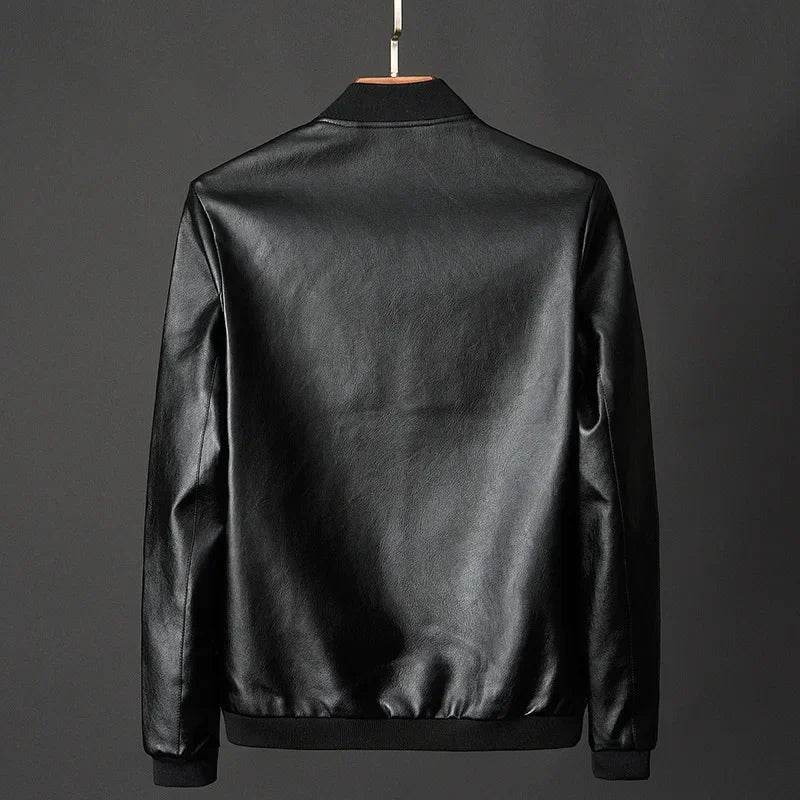 2024 Autumn Men’s Black PU Leather Biker Jacket - Slim Fit Casual Style - Buy Center US