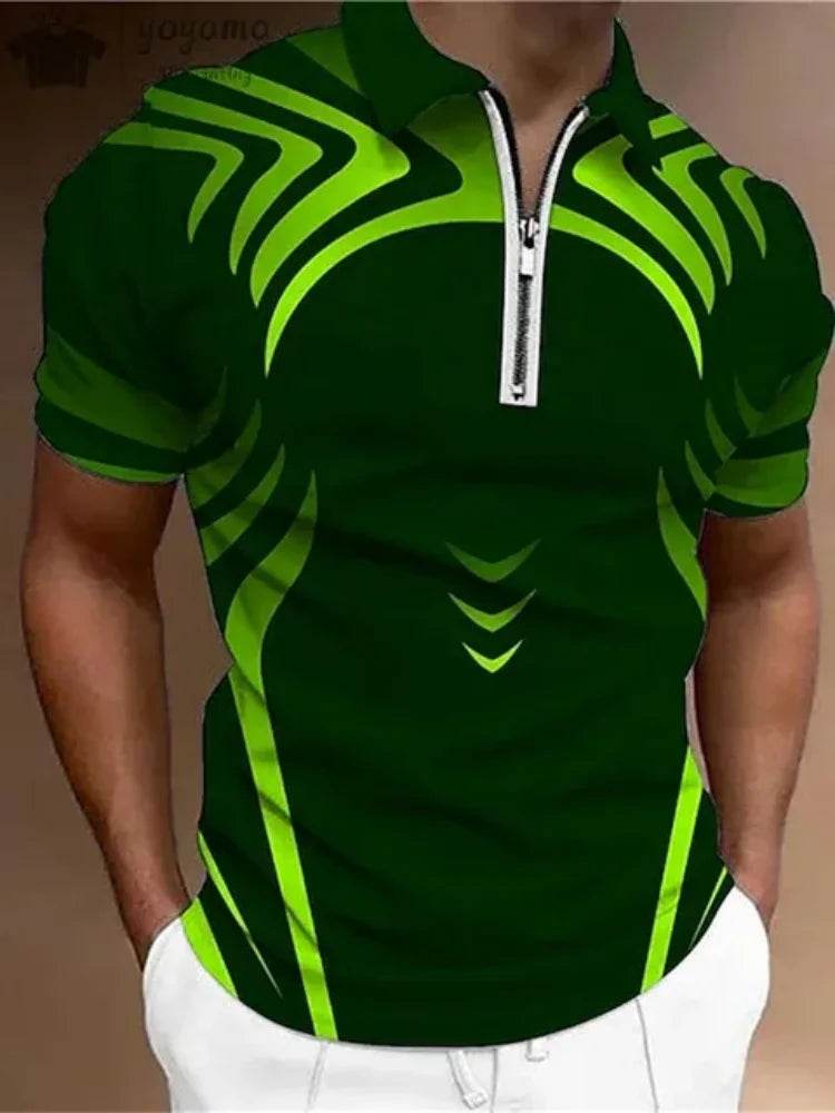 Men's Summer Zip Polo Shirt - Casual Short Sleeve Graphic T-Shirt - Buy Center US